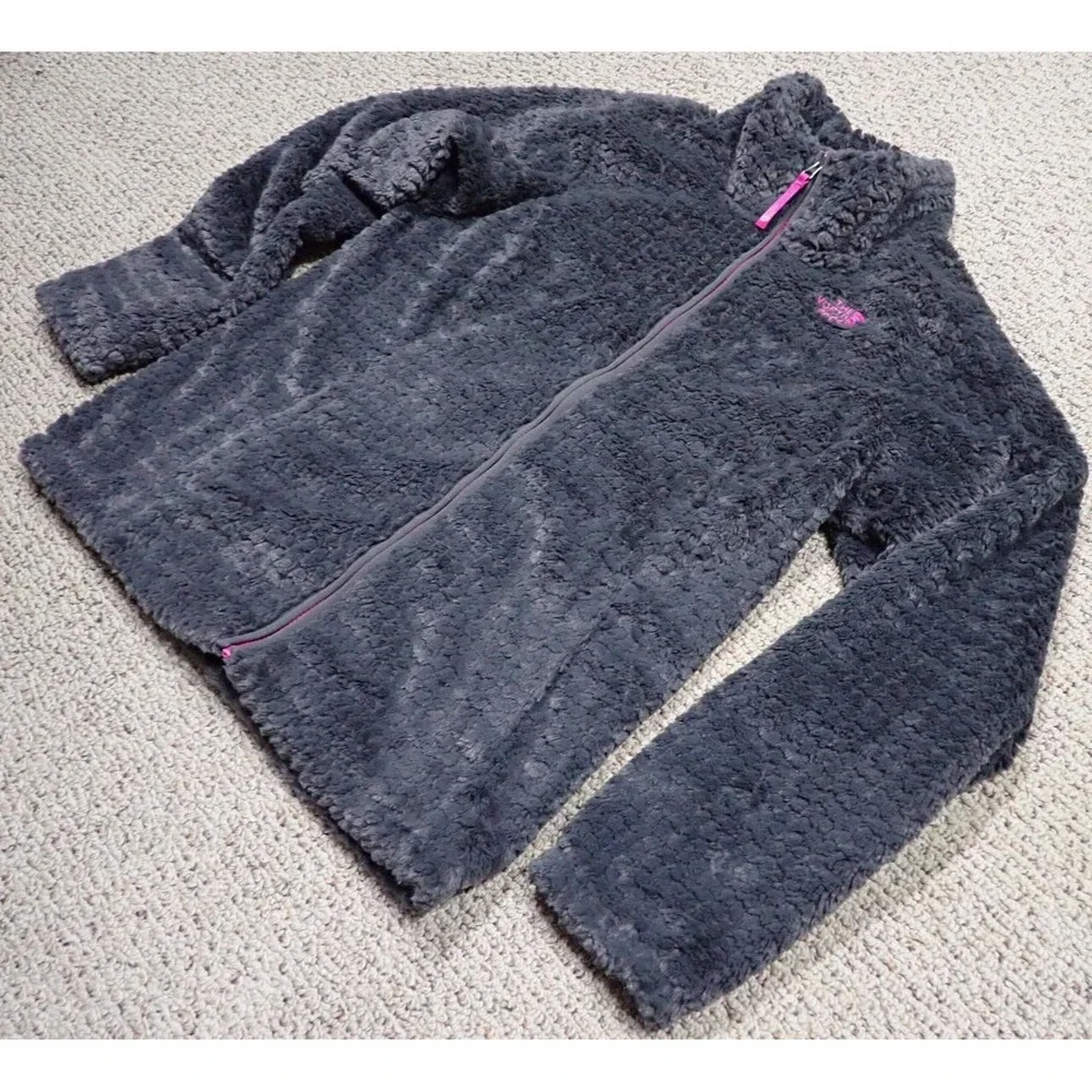 The North Face Osito Fleece Jacket Girls XL Grey Pink Excellent Full Zip Soft